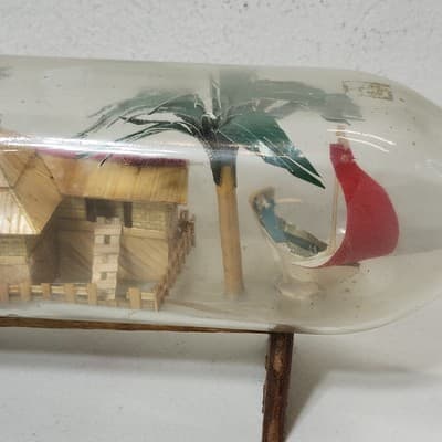 Ship Village Diorama in a Bottle Hut Palm Trees Boat Home Decor - Thumbnail 4