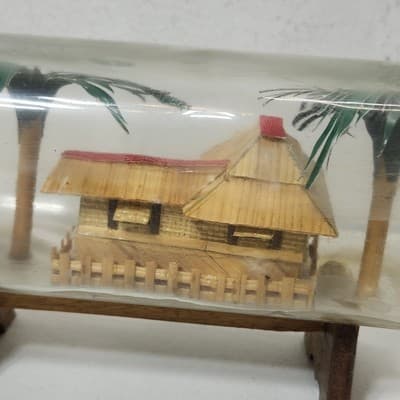 Ship Village Diorama in a Bottle Hut Palm Trees Boat Home Decor - Thumbnail 9