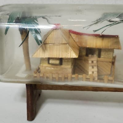 Ship Village Diorama in a Bottle Hut Palm Trees Boat Home Decor - Thumbnail 3