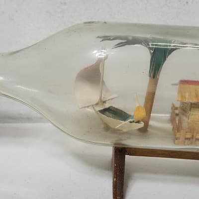 Ship Village Diorama in a Bottle Hut Palm Trees Boat Home Decor - Thumbnail 10