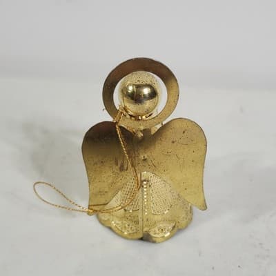 2.25" Brass Goldtone Angel w/ Cymbals Christmas Holiday Ornament Hong Kong - Thumbnail 5