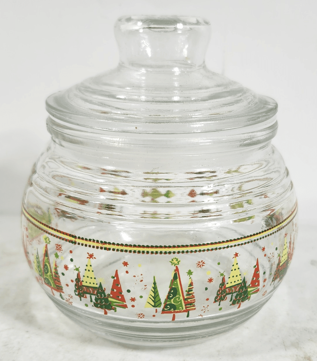Greenbrier 4" Round Glass Christmas Trees Candy Jar w/ Lid - Thumbnail 2