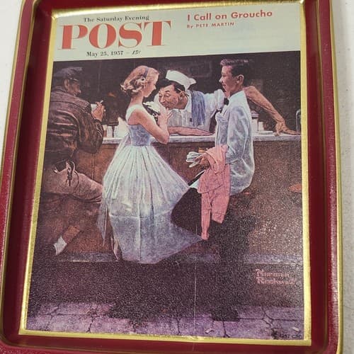 Norman Rockwell Evening Post Tin Tray Home Bar Decor Collectors Series - Thumbnail 5