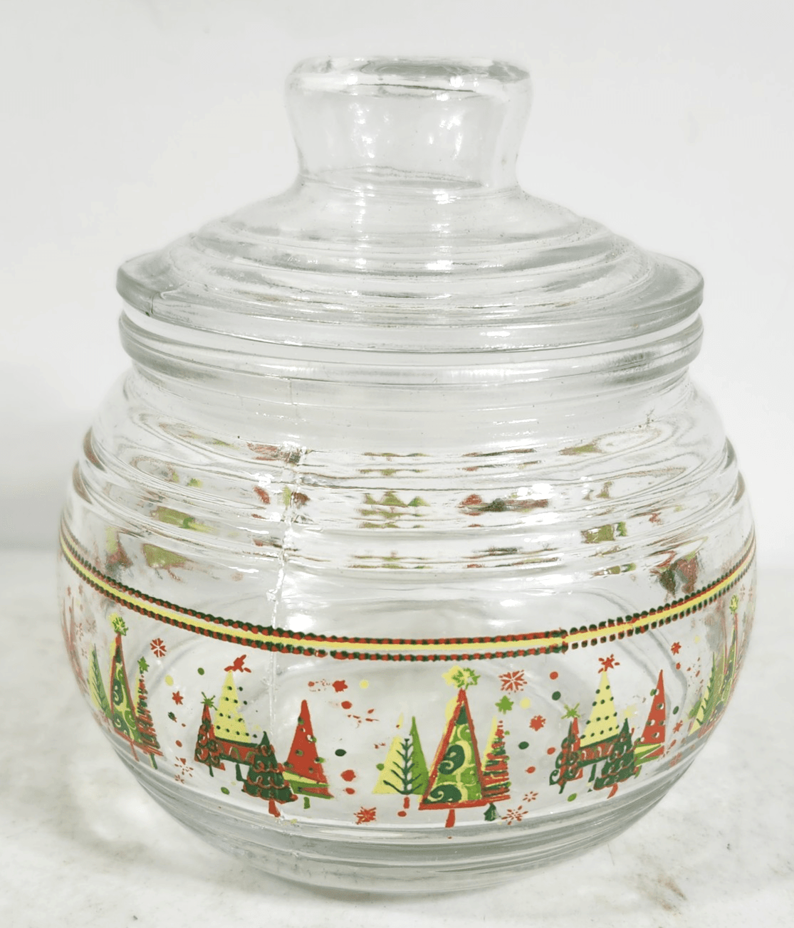 Greenbrier 4" Round Glass Christmas Trees Candy Jar w/ Lid - Thumbnail 3