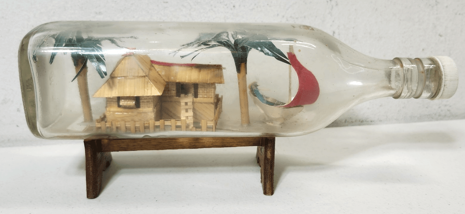 Ship Village Diorama in a Bottle Hut Palm Trees Boat Home Decor - Thumbnail 2