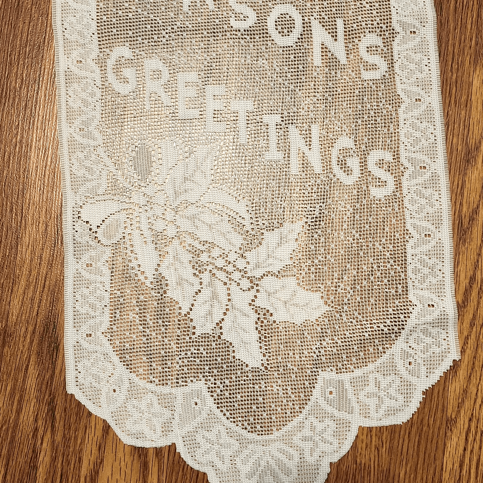 Vintage White Seasons Greetings Home Banner Wall Hanging w Hanger 26" - Thumbnail 4