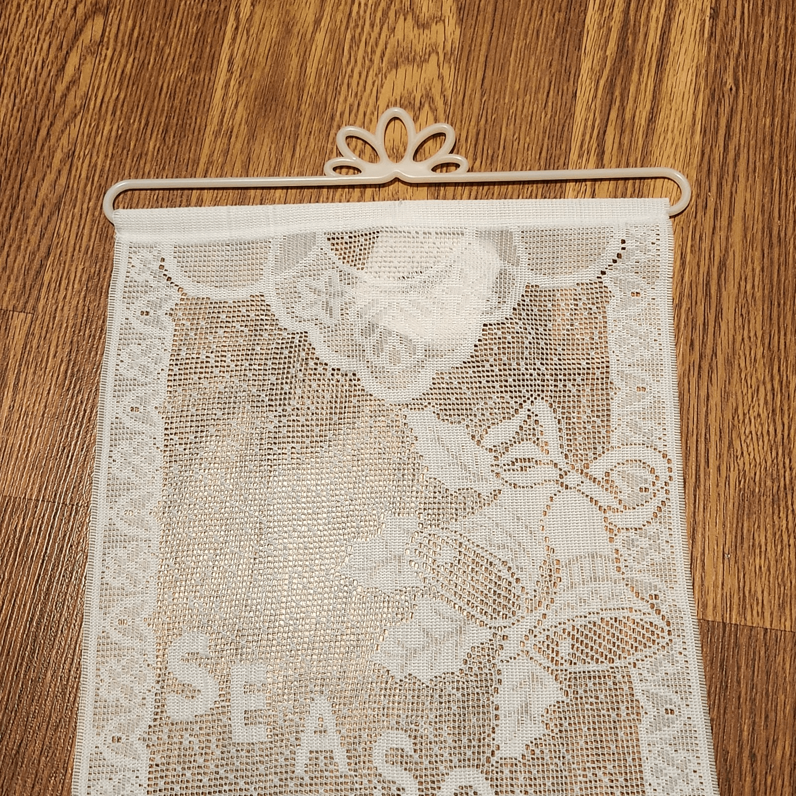 Vintage White Seasons Greetings Home Banner Wall Hanging w Hanger 26" - Thumbnail 5