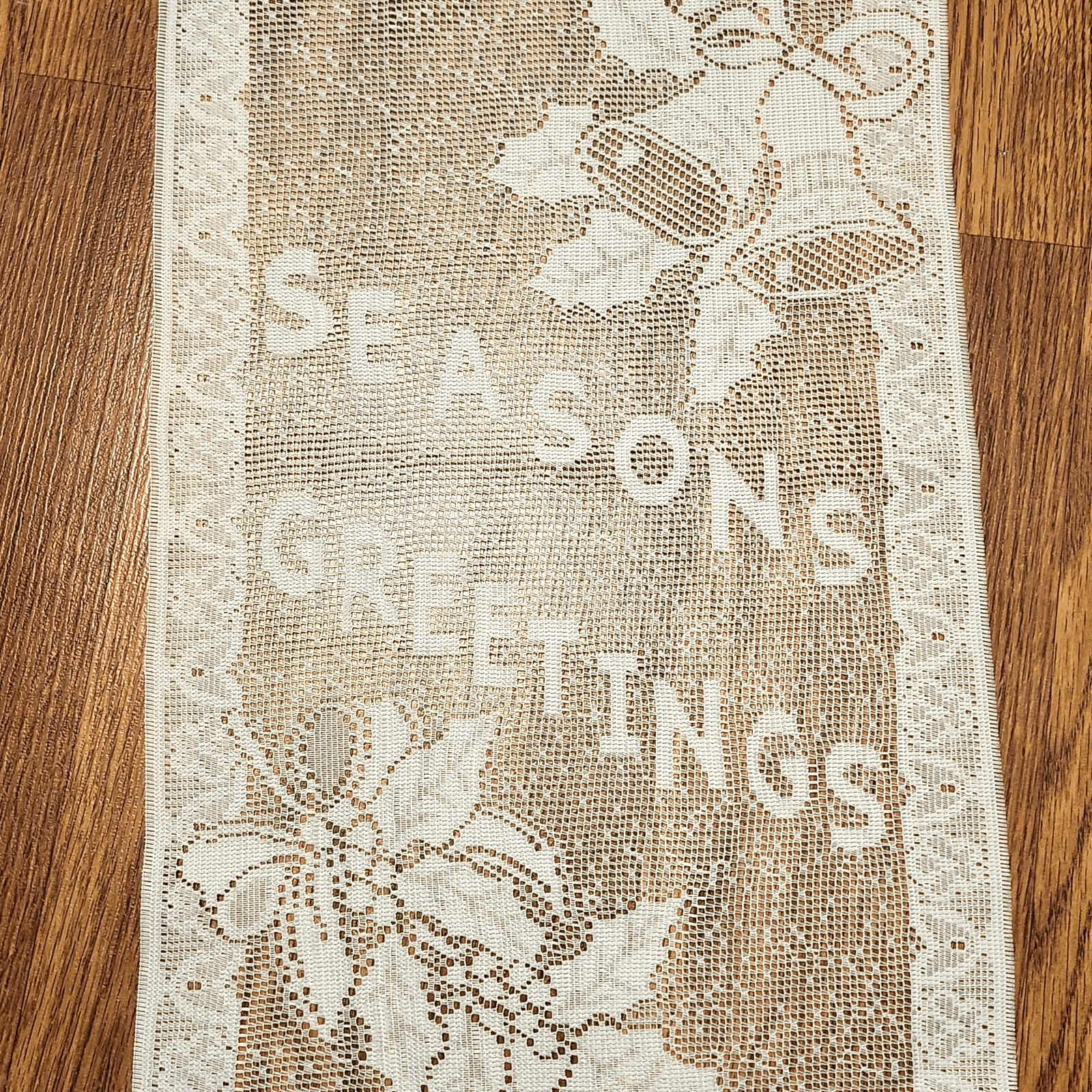 Vintage White Seasons Greetings Home Banner Wall Hanging w Hanger 26" - Thumbnail 3