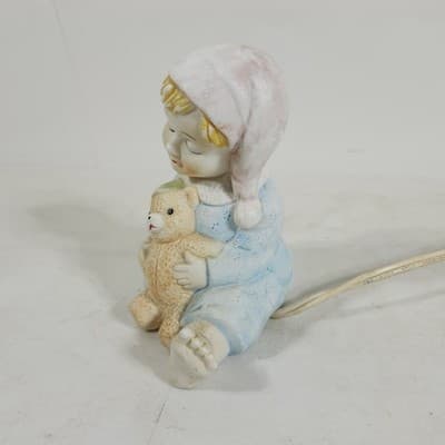 Night light Little Girl With Teddy Bear Ceramic Vintage - Thumbnail 3