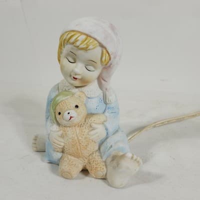 Night light Little Girl With Teddy Bear Ceramic Vintage - Thumbnail 2