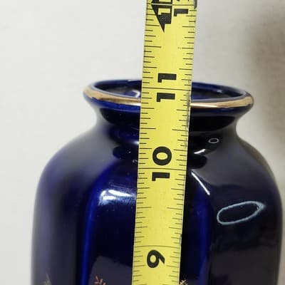 Vintage Ray Control Japanese Blue Vase with Flower Bird Design Home Decor - Thumbnail 13