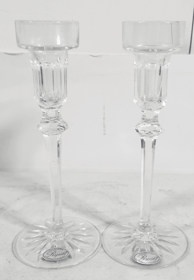 Rogaska Richmond Stemmed Fine Crystal Candlestick Candle Holders Set 8” Decor - Thumbnail 2