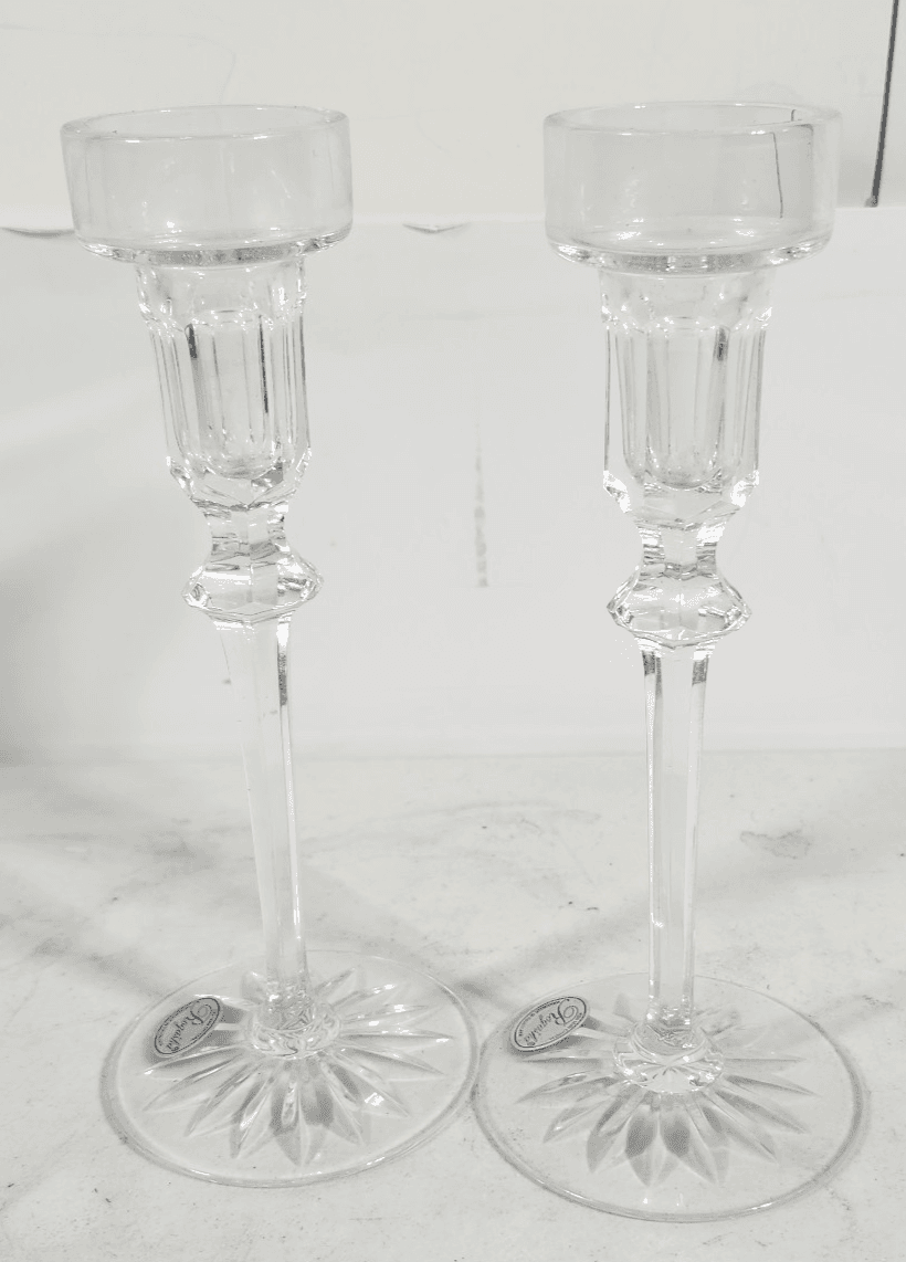 Rogaska Richmond Stemmed Fine Crystal Candlestick Candle Holders Set 8” Decor - Thumbnail 4