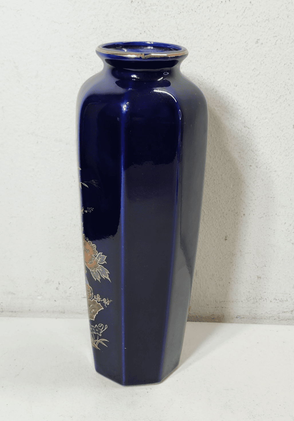 Vintage Ray Control Japanese Blue Vase with Flower Bird Design Home Decor - Thumbnail 4
