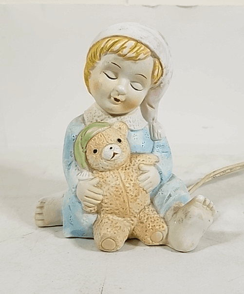 Night light Little Girl With Teddy Bear Ceramic Vintage - Thumbnail 10