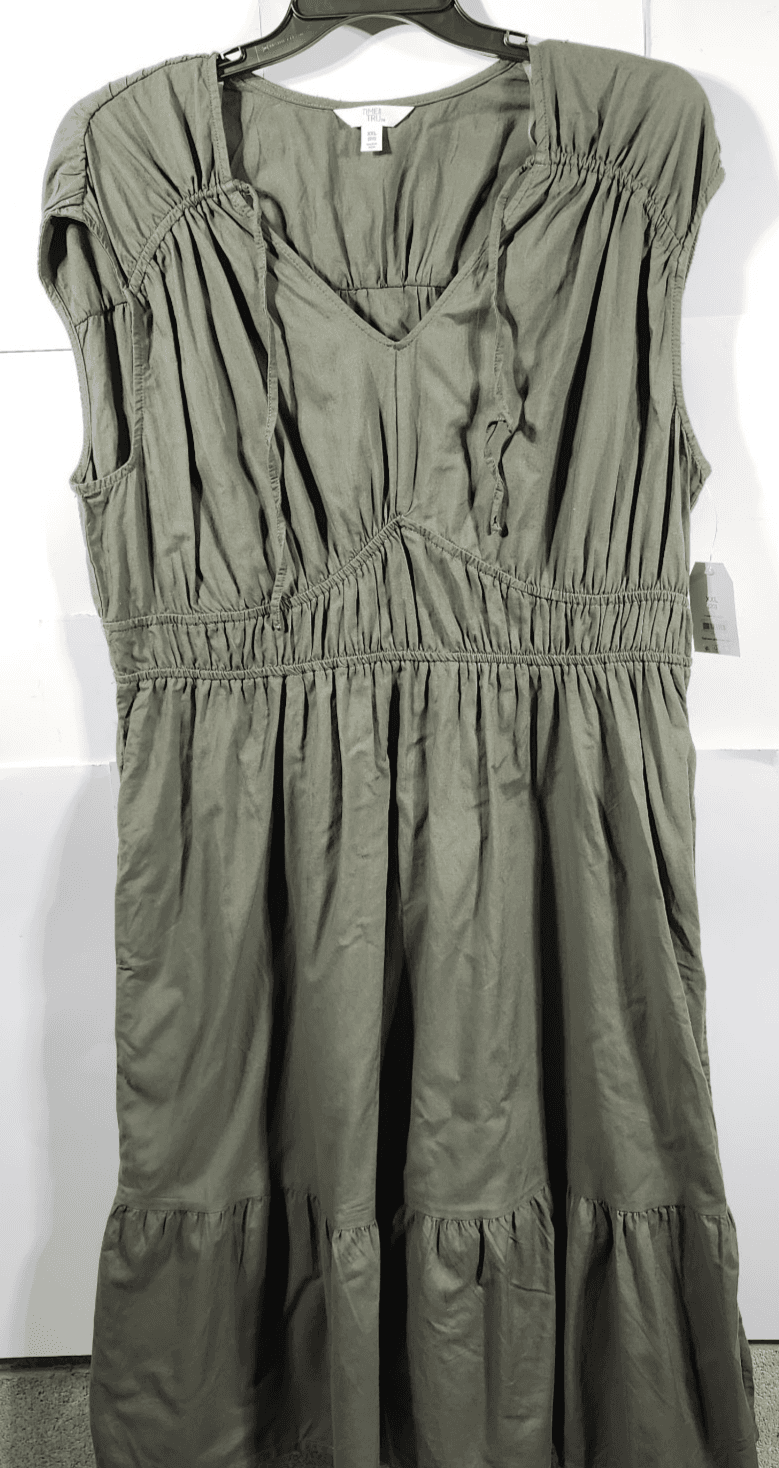 Time and Tru Women's V-Neck Midi Dress Size XXL 20 Green Sleeveless NEW - Thumbnail 5