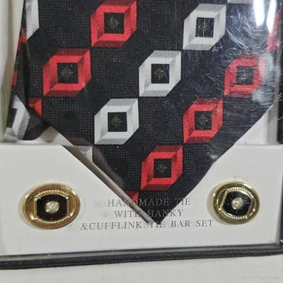Giorgio Brutini Men's Tie Necktie Cufflink Set Black Red Gray NEW - Thumbnail 2
