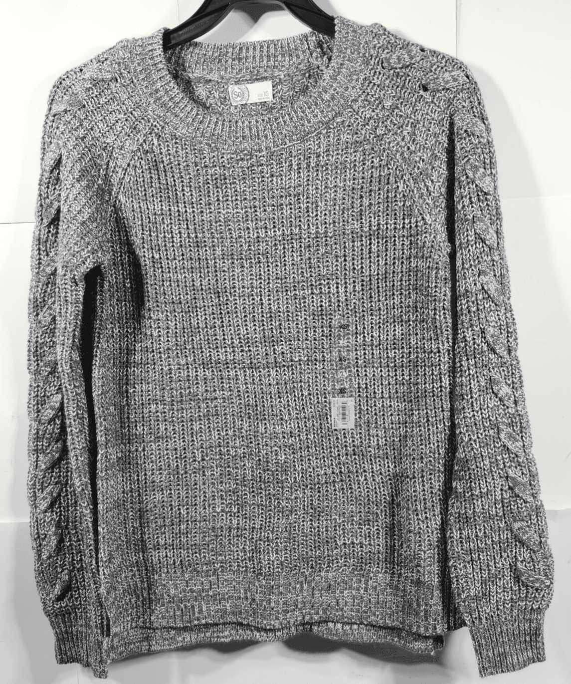 SO Women's Knit Sweater Size XS Pullover Long Sleeve Gray White NEW - Thumbnail 5