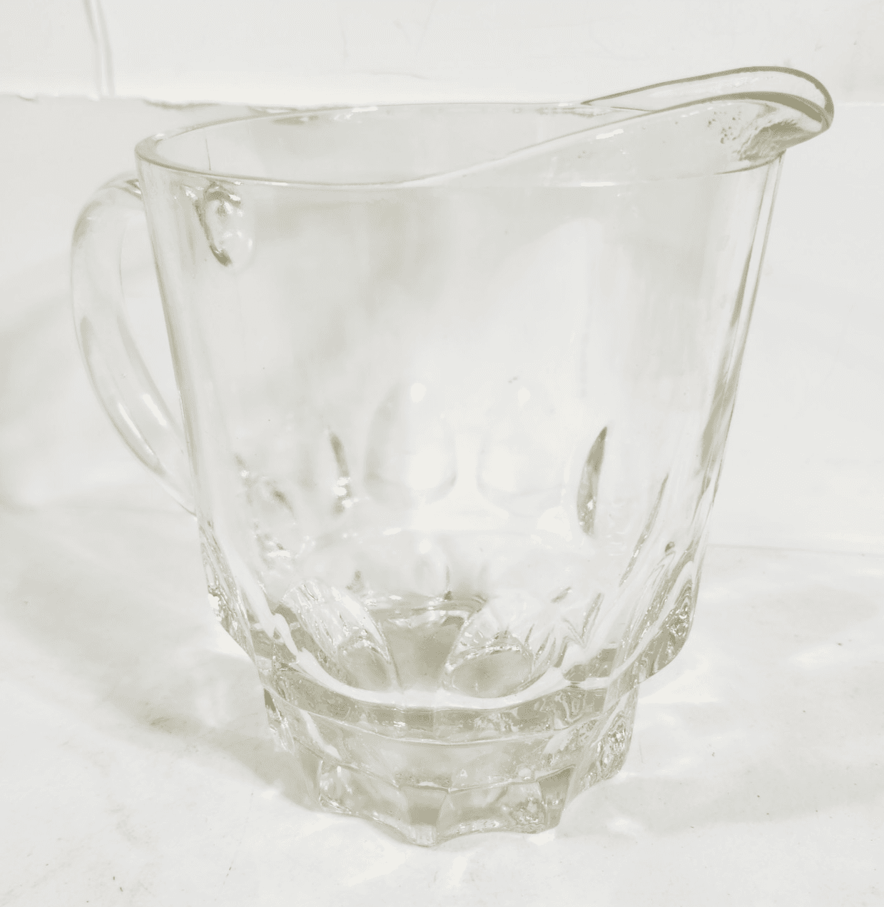 Heavy Weight Beer Pitcher Clear Glass Thumbprint Pattern 6.5" Home Bar Decor - Thumbnail 2