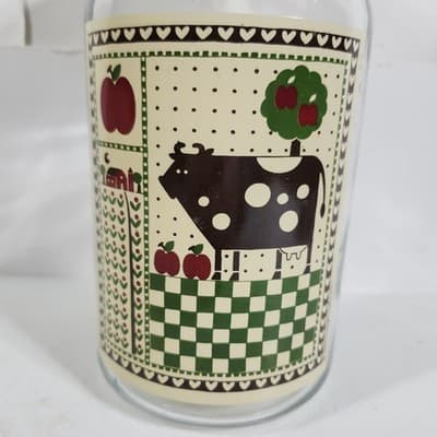 Vintage Farm House Glass Canister w/Wooden Lid Cow Apple Country - Thumbnail 2