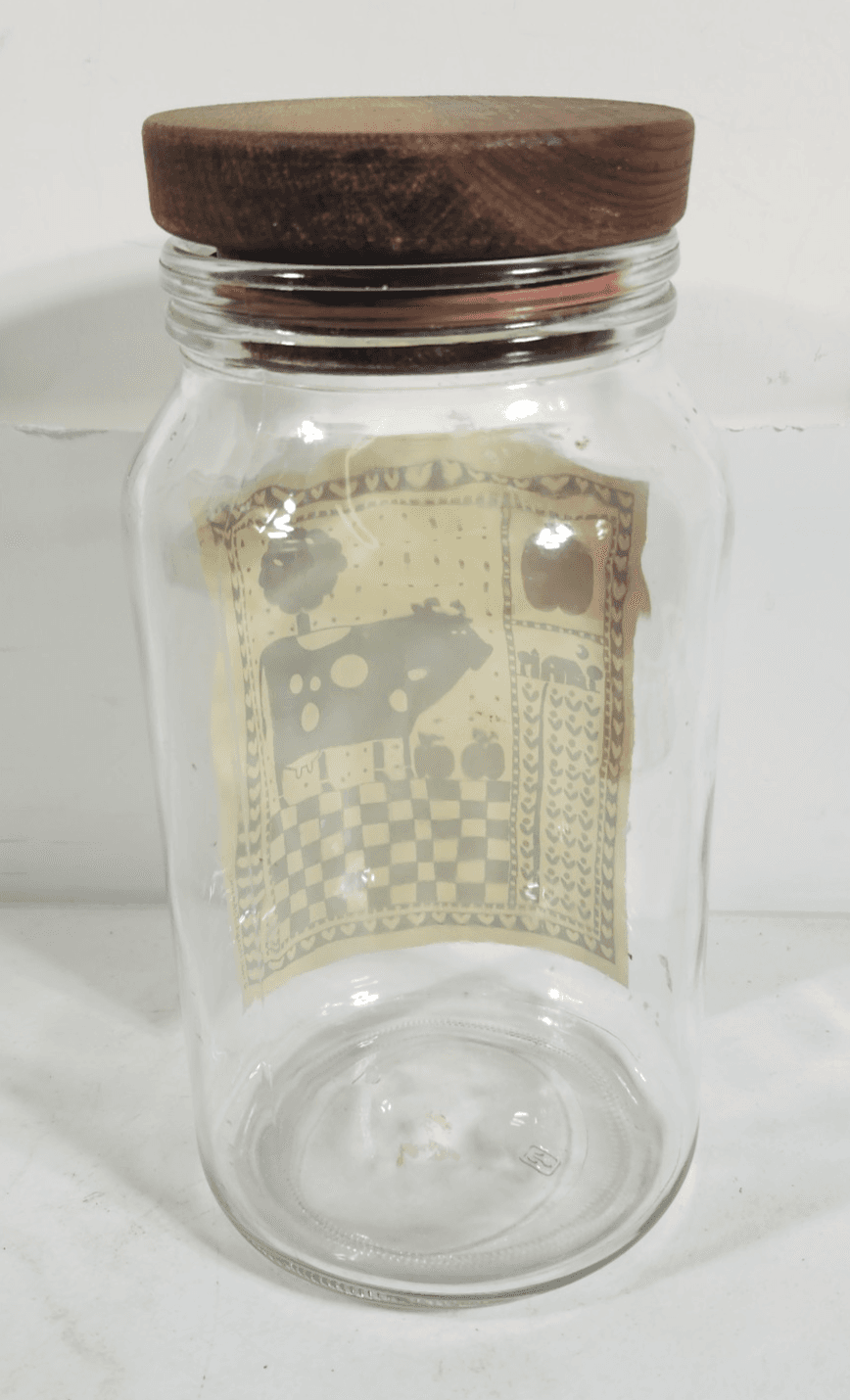 Vintage Farm House Glass Canister w/Wooden Lid Cow Apple Country - Thumbnail 4