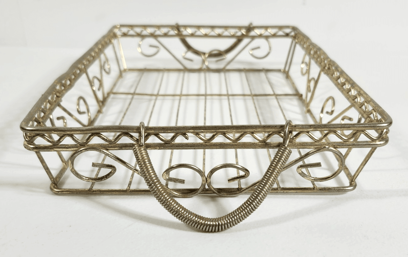 Vintage MCM Gold Wire Basket Mid Century 11" X 7" Holder Home Decor - Thumbnail 3
