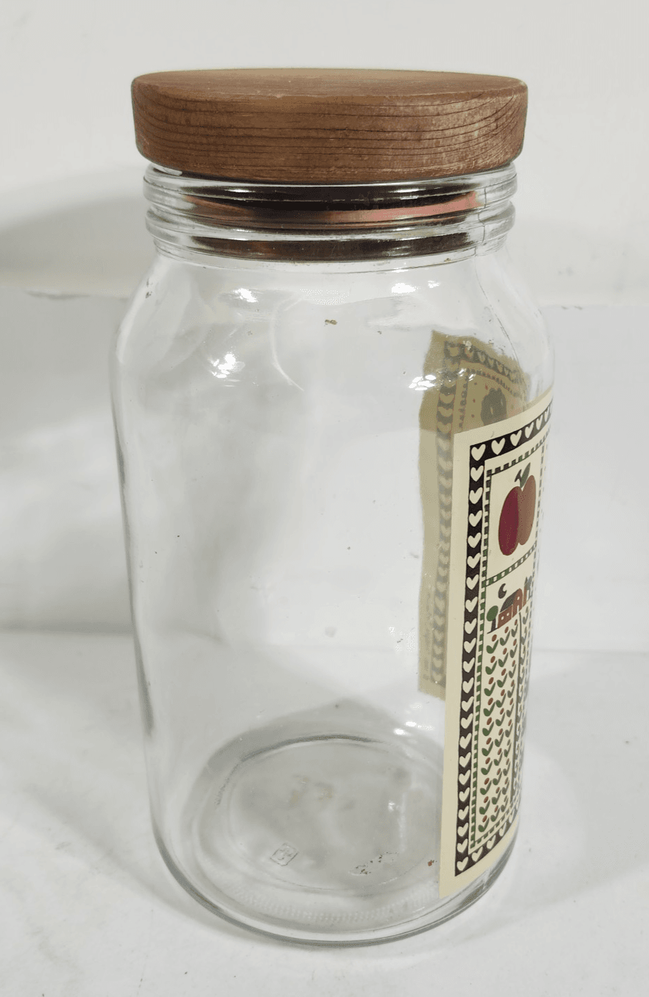 Vintage Farm House Glass Canister w/Wooden Lid Cow Apple Country - Thumbnail 5