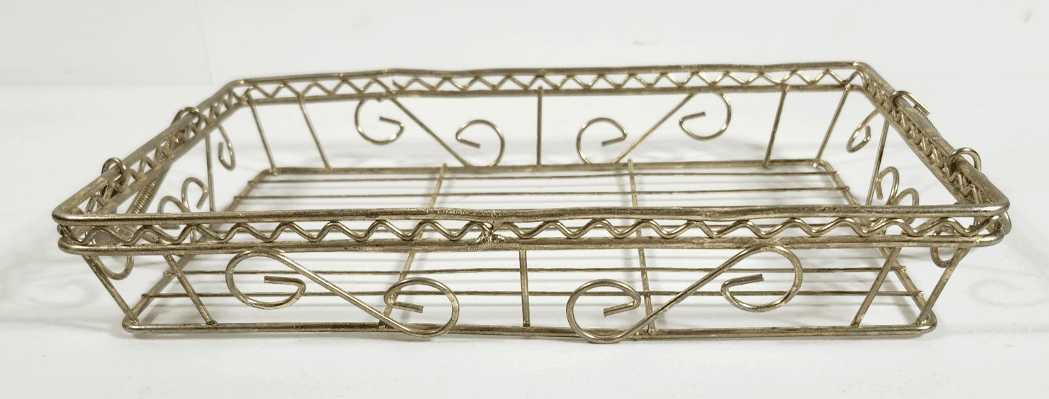 Vintage MCM Gold Wire Basket Mid Century 11" X 7" Holder Home Decor - Thumbnail 4