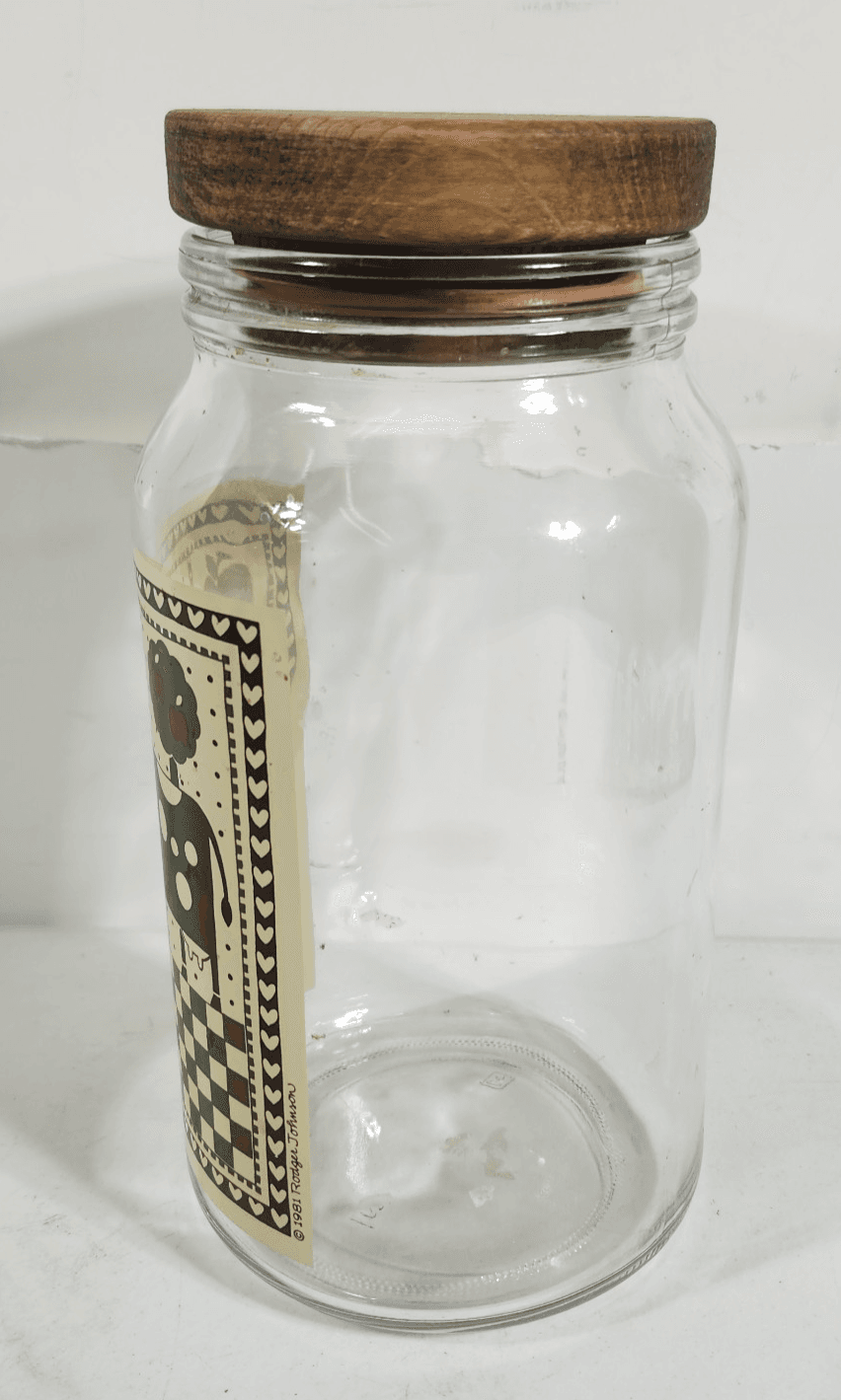 Vintage Farm House Glass Canister w/Wooden Lid Cow Apple Country - Thumbnail 3
