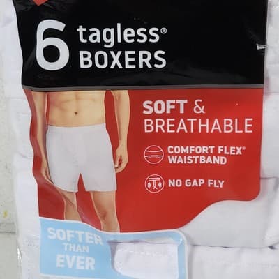 Hanes Men's Size Small Boxers 6 Pairs Tagless Woven White Soft Breathable NEW - Thumbnail 2