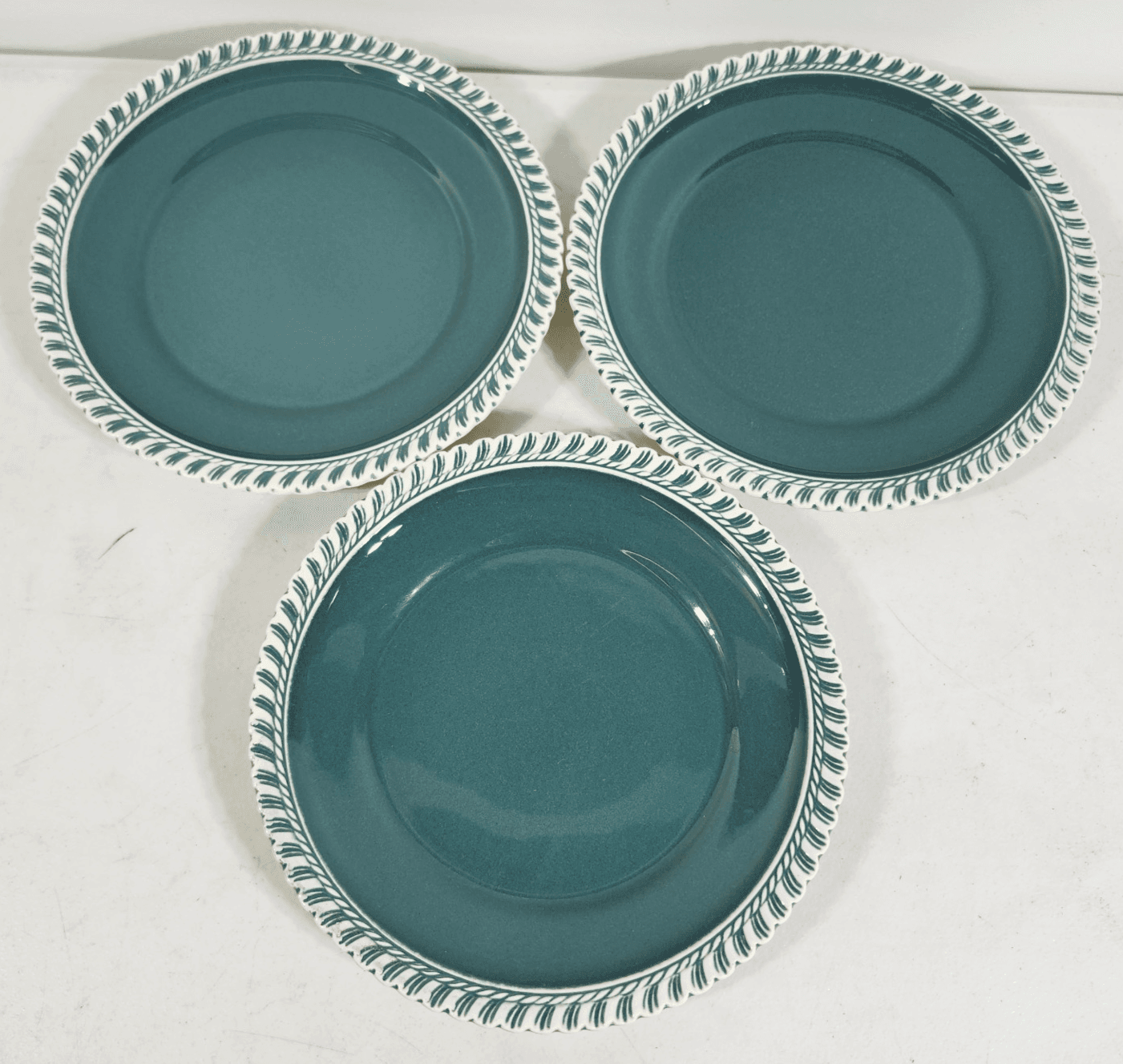 3 Harker Ware Dark Teal Green Bread Plates With White Edge 7.25" - Thumbnail 2