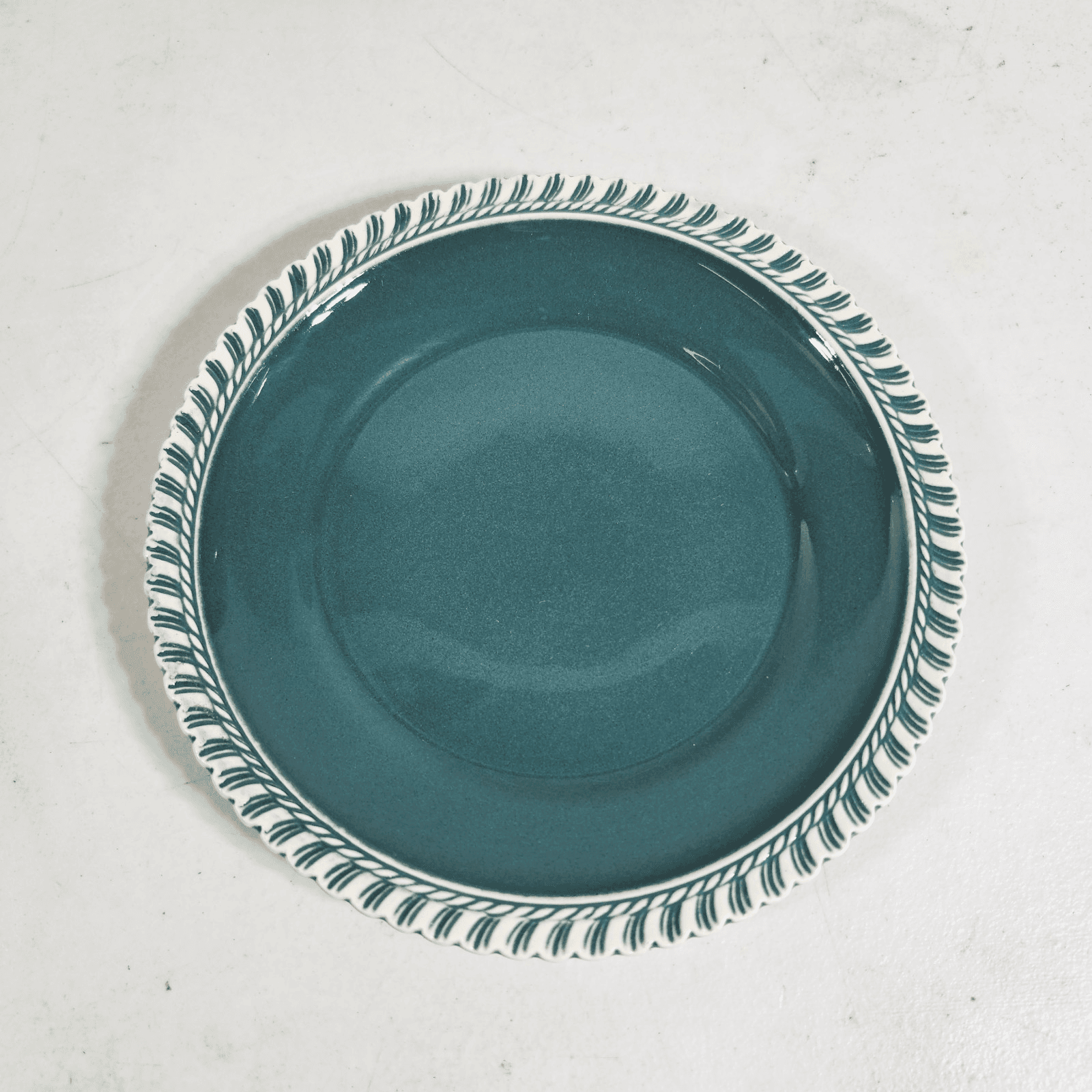3 Harker Ware Dark Teal Green Bread Plates With White Edge 7.25" - Thumbnail 3