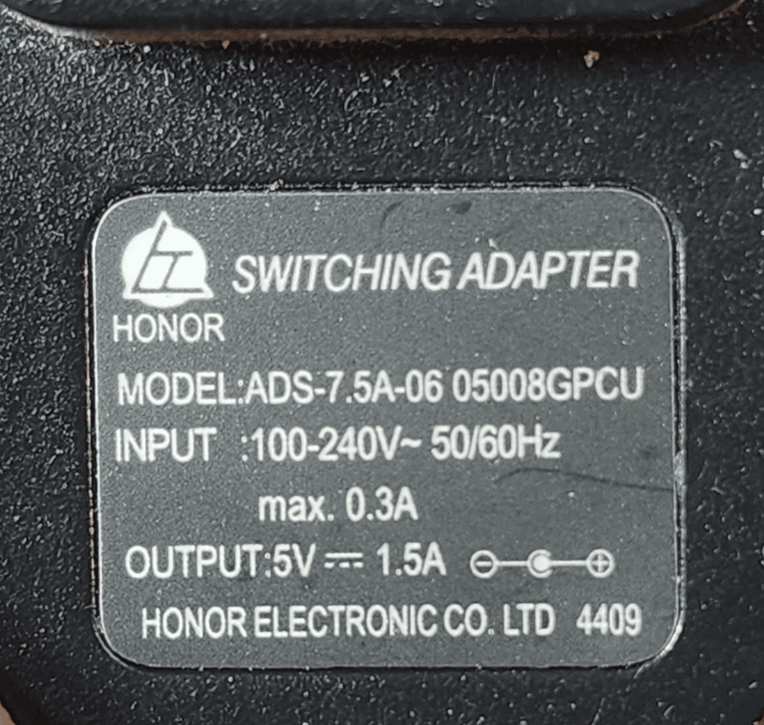 Cord Plug Charger Honor 5V 1.5A ADS--7.5A-06 Switching Adapter OEM - Thumbnail 3