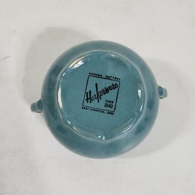 Antique Harker Ware Pottery Cream And Sugar W/Lid Teal Green - Thumbnail 8