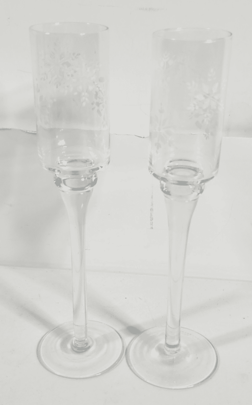 Champagne Flutes Glasses Stemware Floral Etched Wine 10.25"H Set of 2 - Thumbnail 2