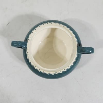 Antique Harker Ware Pottery Cream And Sugar W/Lid Teal Green - Thumbnail 7