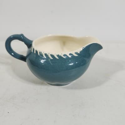 Antique Harker Ware Pottery Cream And Sugar W/Lid Teal Green - Thumbnail 12