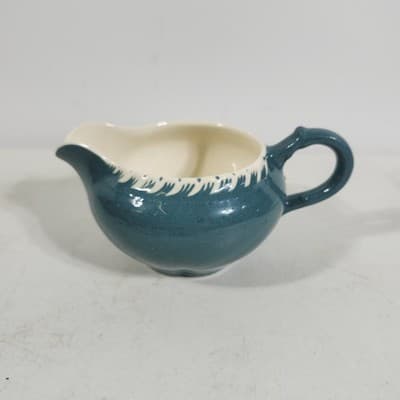 Antique Harker Ware Pottery Cream And Sugar W/Lid Teal Green - Thumbnail 10