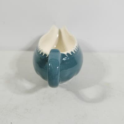 Antique Harker Ware Pottery Cream And Sugar W/Lid Teal Green - Thumbnail 16