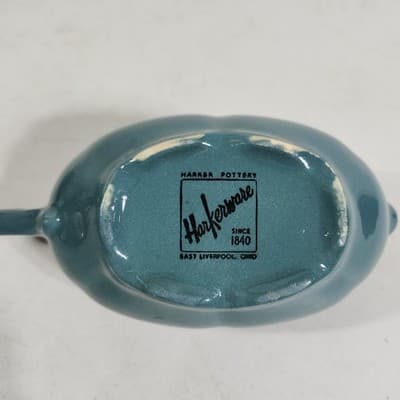 Antique Harker Ware Pottery Cream And Sugar W/Lid Teal Green - Thumbnail 19