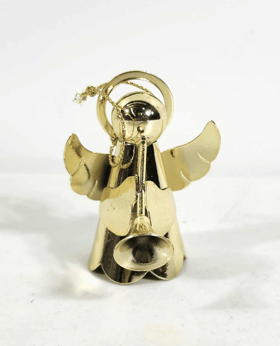 2.25" Brass Goldtone Angel w/ Trumpet Christmas Holiday Ornament Hong Kong - Thumbnail 2