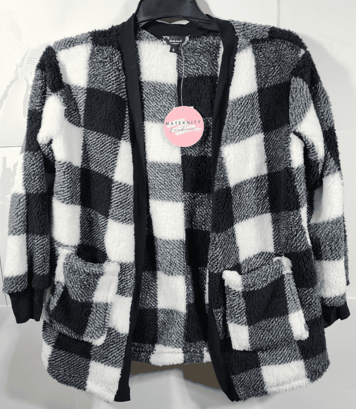 Derek Heart Women's Sweater Small Open Front Black White W/Pockets Maternity NEW - Thumbnail 5