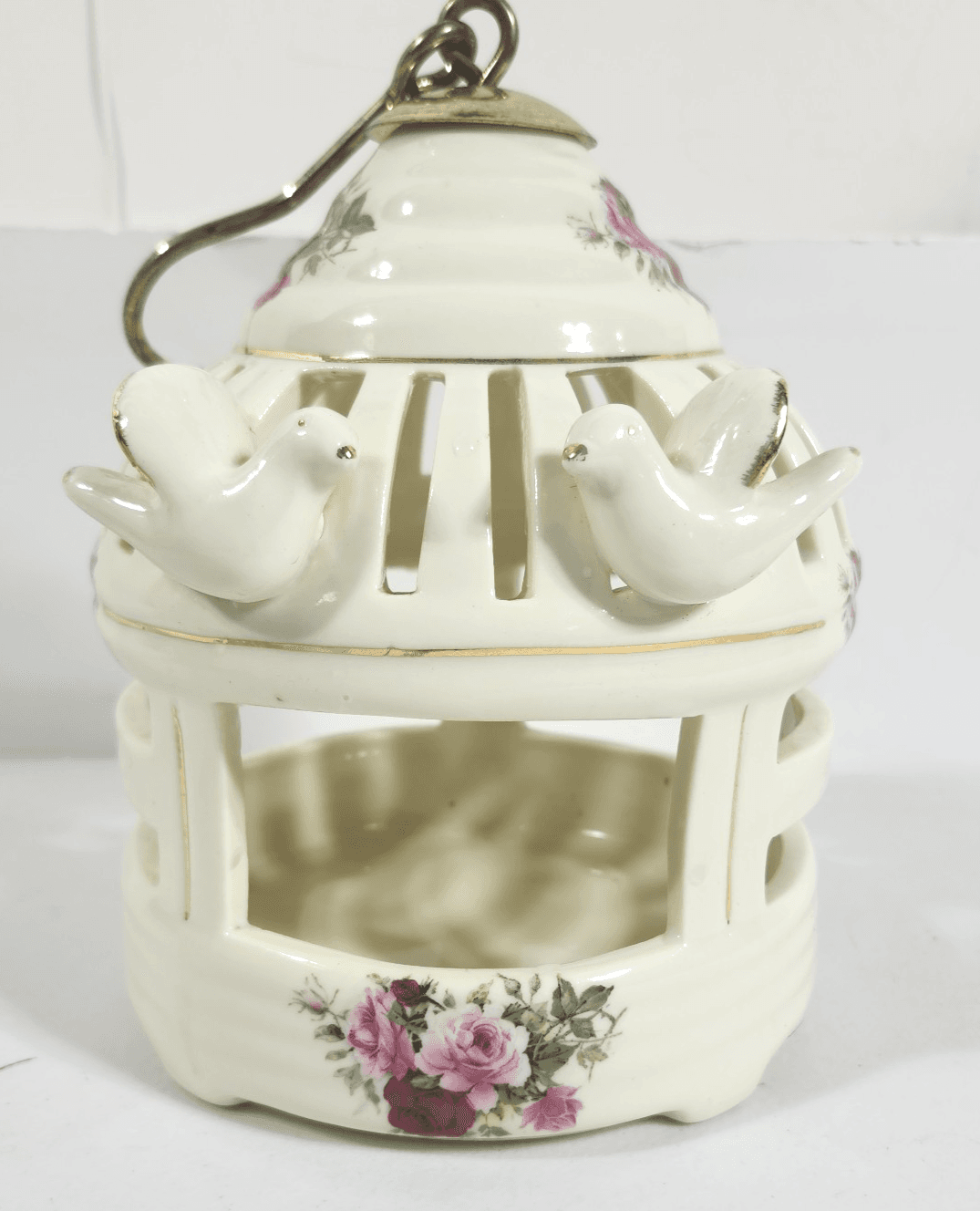 Formalities By Baum Brothers Birdcage Ceramic Hanging Cage Floral Roses 2 Birds - Thumbnail 2