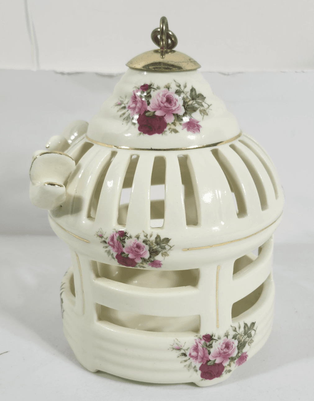 Formalities By Baum Brothers Birdcage Ceramic Hanging Cage Floral Roses 2 Birds - Thumbnail 3