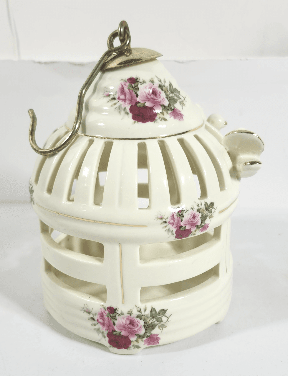 Formalities By Baum Brothers Birdcage Ceramic Hanging Cage Floral Roses 2 Birds - Thumbnail 5