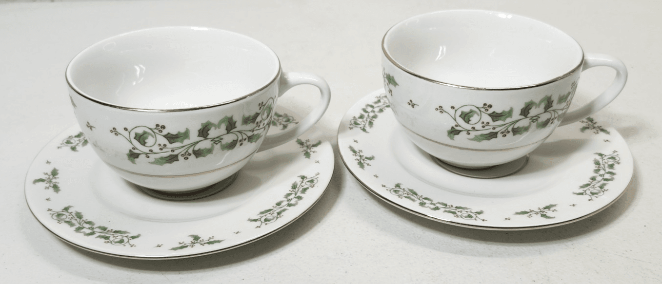2 Gibson Porcelain China Holiday Charm Cup & Saucer Sets Christmas Holly Berry - Thumbnail 2