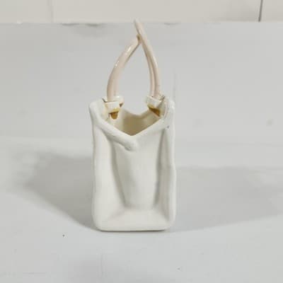 Vintage Lefton Porcelain Shopping Gift Bag Vase Planter W/ Purple Flowers - Thumbnail 3