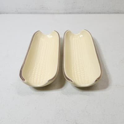 2 Pfaltzgraff Folk Art 8.5" Corn Holders Brown & Tan #46 Vintage Home Decor - Thumbnail 2
