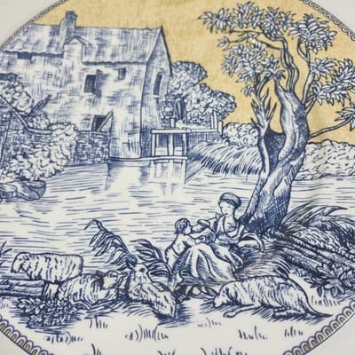 American Atelier English Toile Grist Mill Dinner Plate Blue Yellow 10.75" - Thumbnail 3