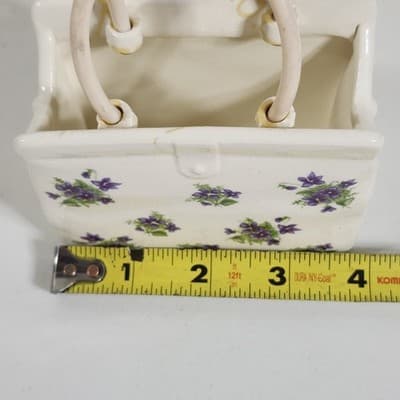 Vintage Lefton Porcelain Shopping Gift Bag Vase Planter W/ Purple Flowers - Thumbnail 14